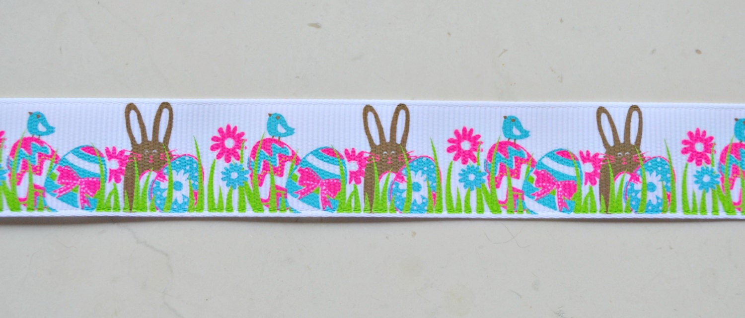 Chocolate Easter Bunnies hiding in the grass on 7/8" grosgrain ribbon Il_170x135