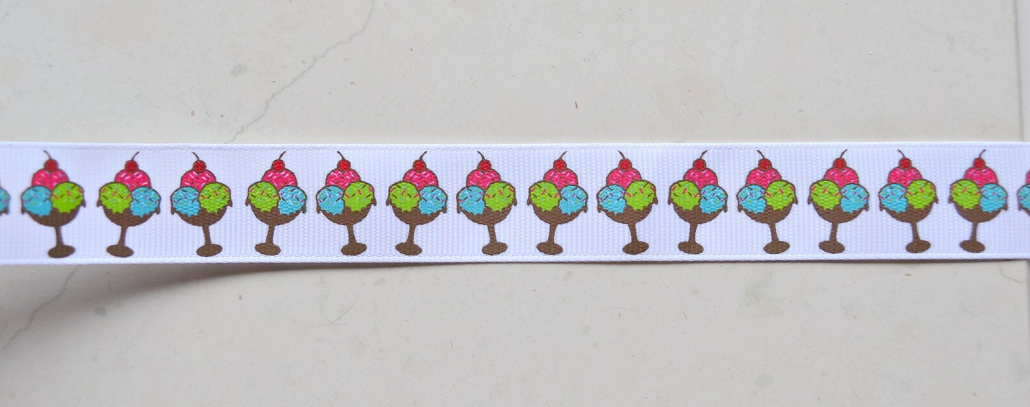 I love Ice Cream sundae 7/8" grosgrain ribbon