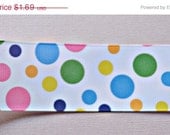 10 % off ON SALE Gumball Rainbow polka dots on white 1 1/2" grosgrain ribbon