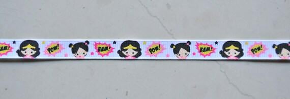 Girl Power Supergirls on white 3/8" grosgrain ribbon Il_570xn