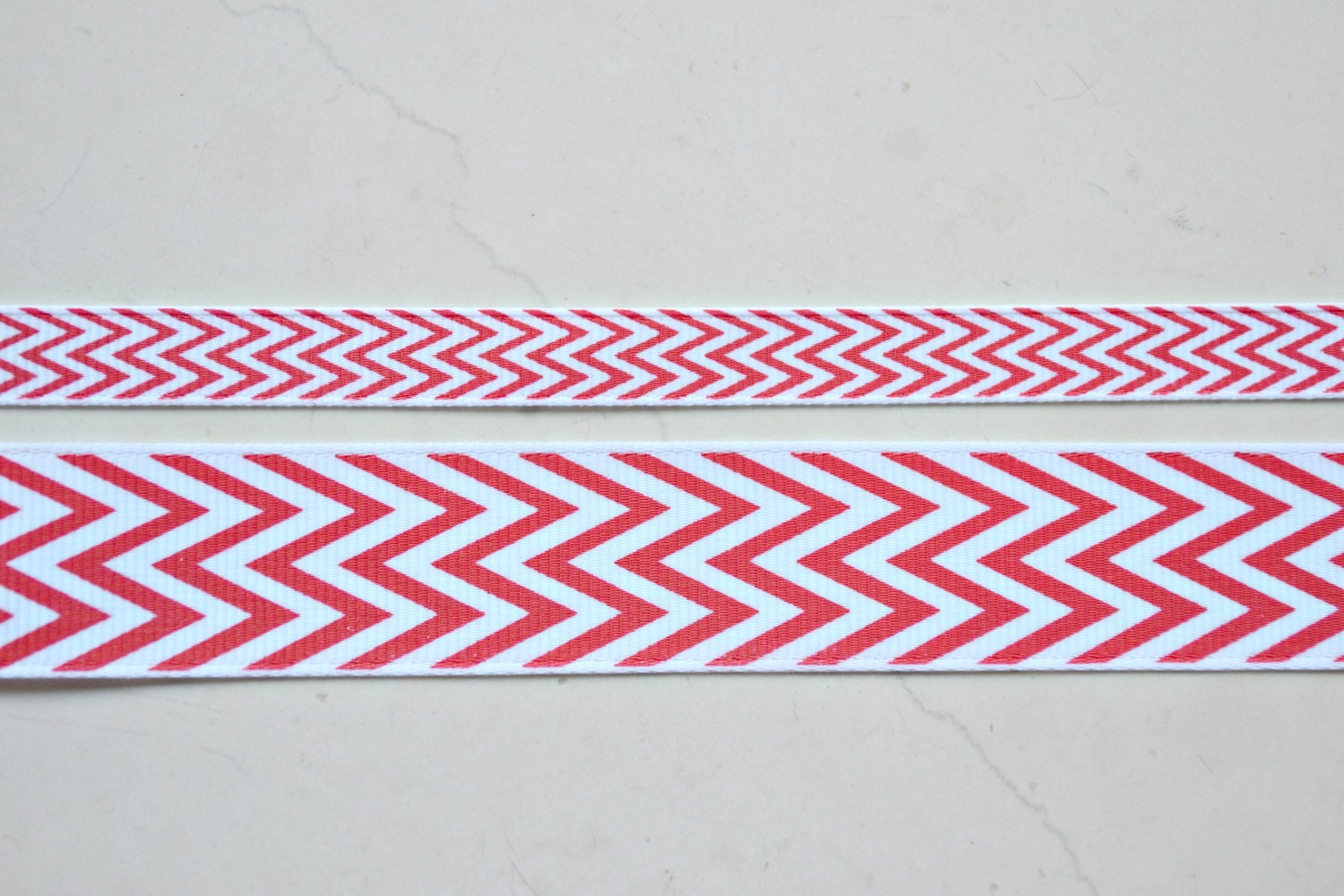 Red and white chevron stripes on 3/8" & 7/8" grosgrain ribbon combo set- spring/easter Il_570xn