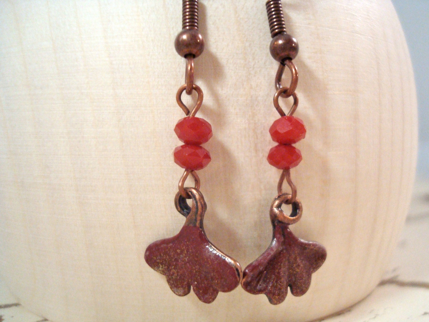 Copper Ginkgo Ruby Earrings - Evolution - Gemstones by Split Personality Designs