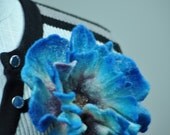 blue felted flower pin brooch, hand-dyed, Brooch,fascinator,corsage,flowers for sash-Bride,bridesmaids,rustic