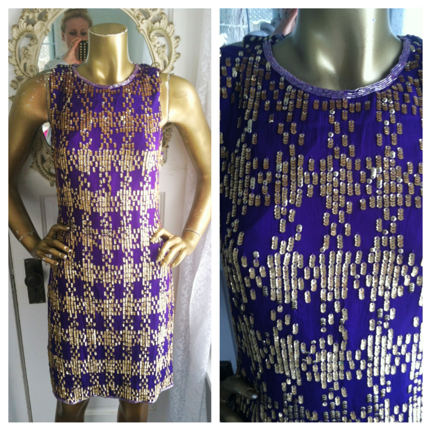 Lawrence Kazar Purple and Gold Sequin Dress