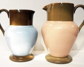 Antique Pottery Water Jugs Water Pitchers Vases Blue and Pink Dudson England