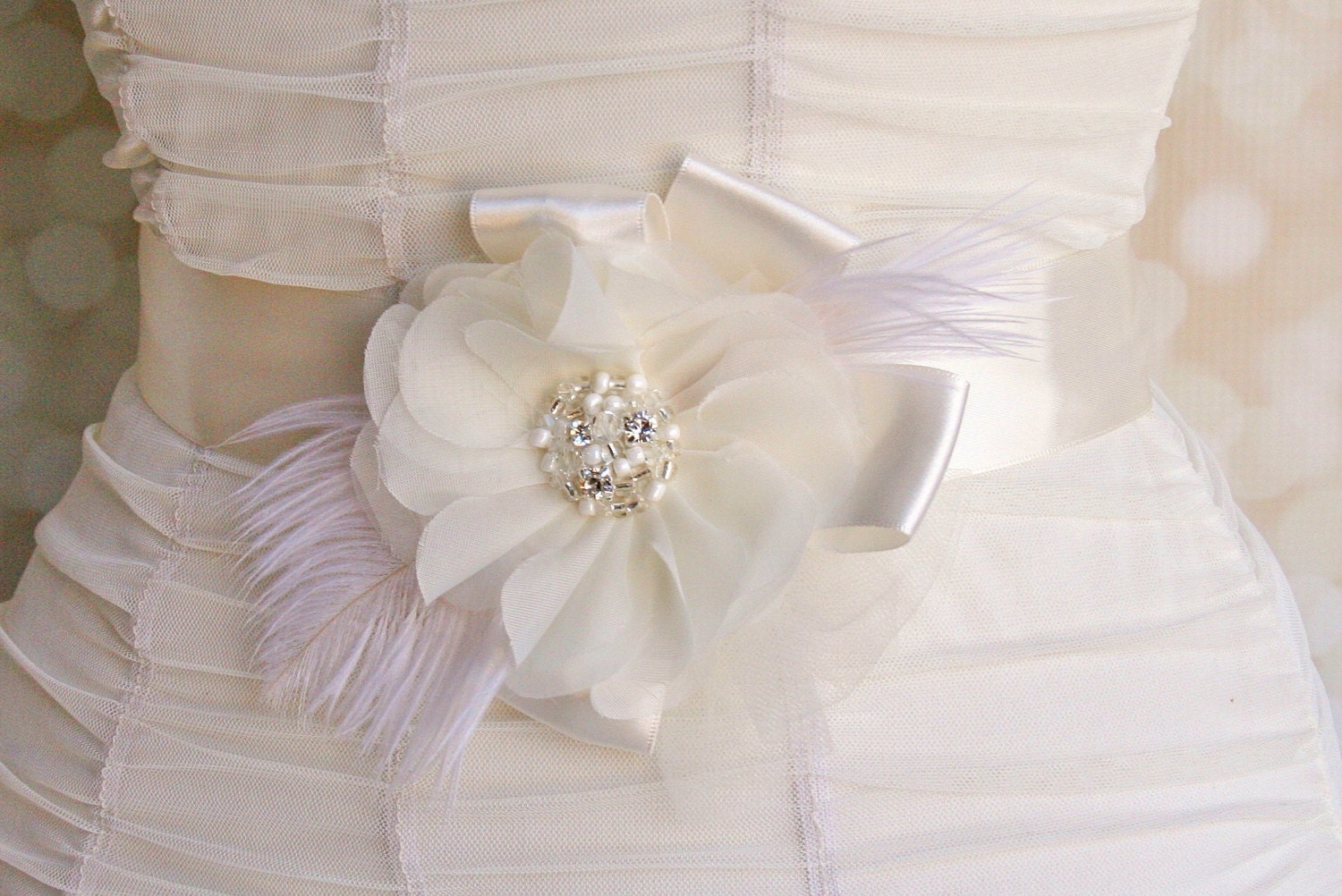Bridal Sash, Ivory Bridal Sash, Floral Bridal Sash, Beaded Bridal Sash, Bridal Belt, Wedding, Sash, Belt, White, Ivory