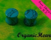 Turquoise Organic Ear Plugs 1/2" (12.5mm) Handmade Hand Carved Stone Body Jewelry Piercing Earrings 1/2 Inch