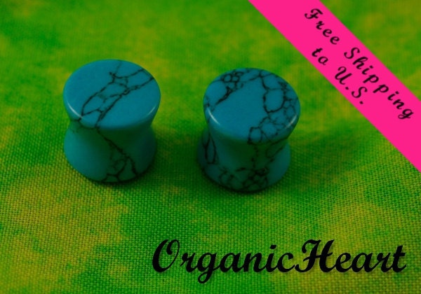 Turquoise Organic Ear Plugs 9/16" (14mm) Handmade Hand Carved Stone Body Jewelry Piercing Earrings 9/16 Inch
