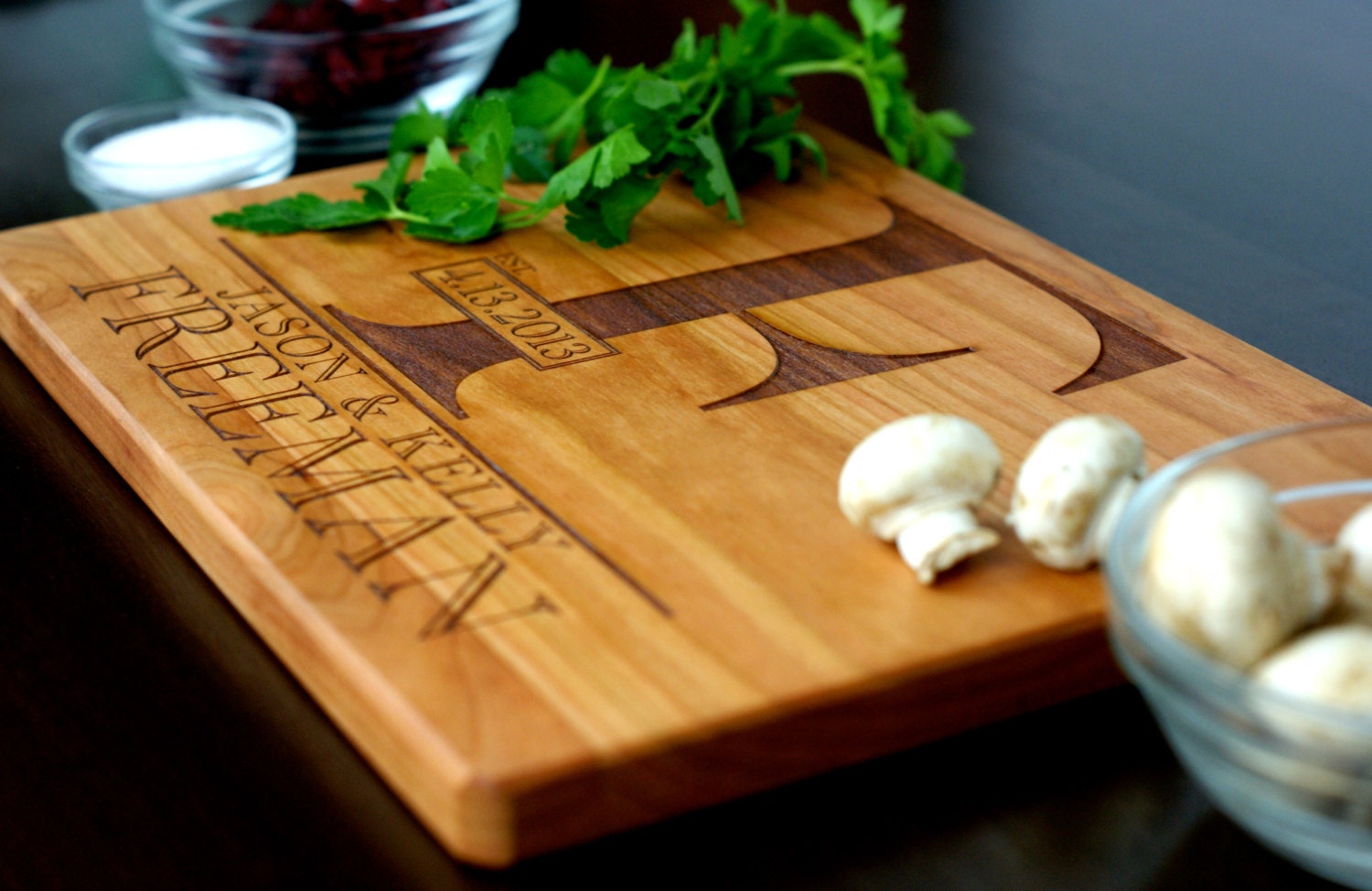Personalized Cutting Board - Custom Engraved Cherry Wood - 9x12