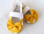MUSTARD DOTTIE-Yellow, White, Bow, Couture, Boutique Mary Jane Baby Girl Bootie, Pitter Patter Shop