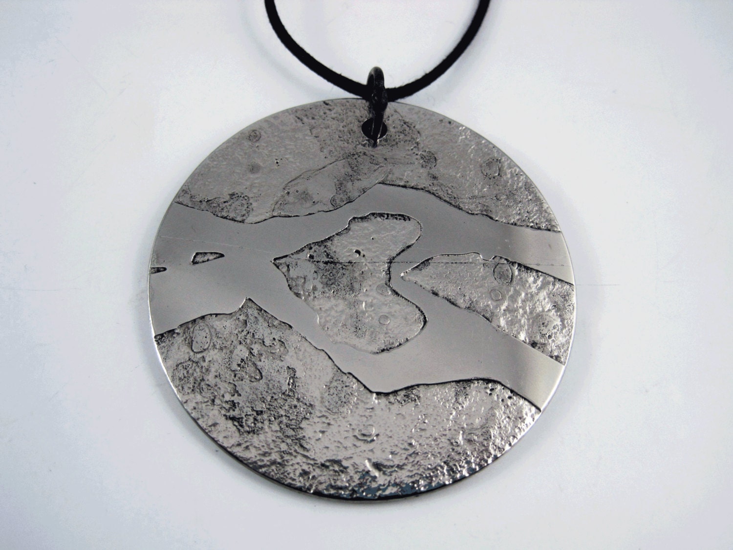 Two Person Hand Heart Pendant - Etched Stainless Steel - Handmade