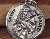 Saint FRANCIS Vintage Silver CREED Medal on 18 inch sterling silver rolo chain