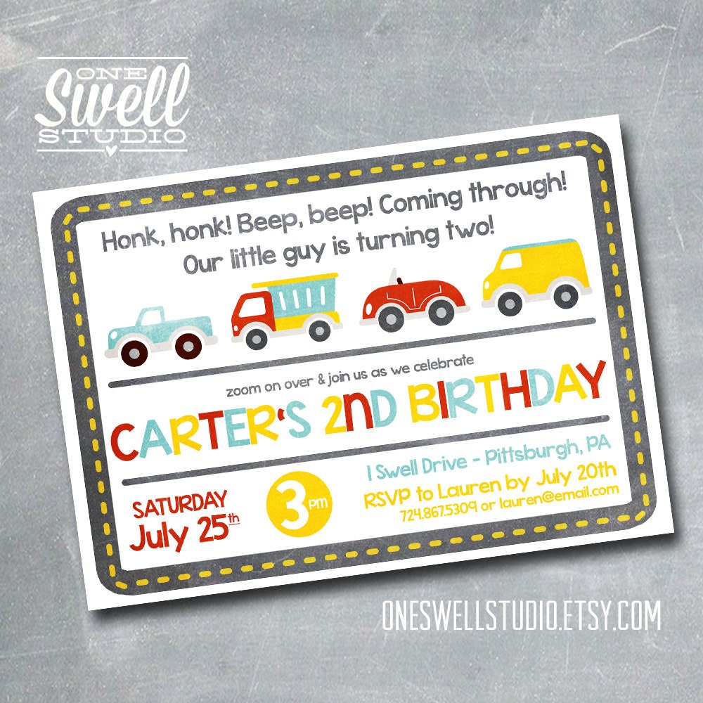 On the Go - Honk Honk, Beep Beep DIY Printable Birthday Party or Baby Shower Invitation