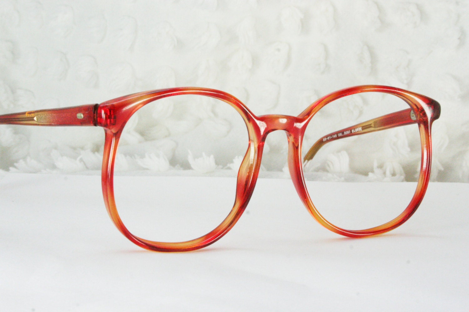 80s Oversize Glasses 1980's Round Eyeglasses Red and Yellow Tortoise Horn Rim Optical Frame Unisex NOS 52/21