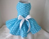 Dog Dress  XS Blue with White Polkadots   By Nina's Couture Closet  ( Special  Collection Happy and Fun )