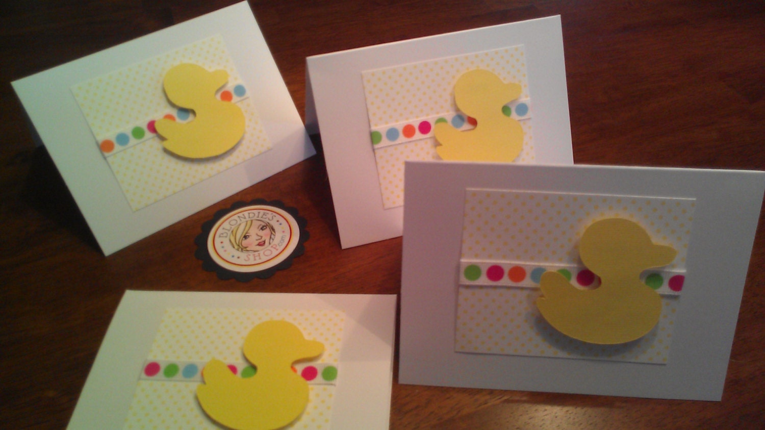 Pale Yellow Duckie with Bright Yellow Polka Dot Note Cards POP of color - Announcement, Thank you, Baby Shower Invite