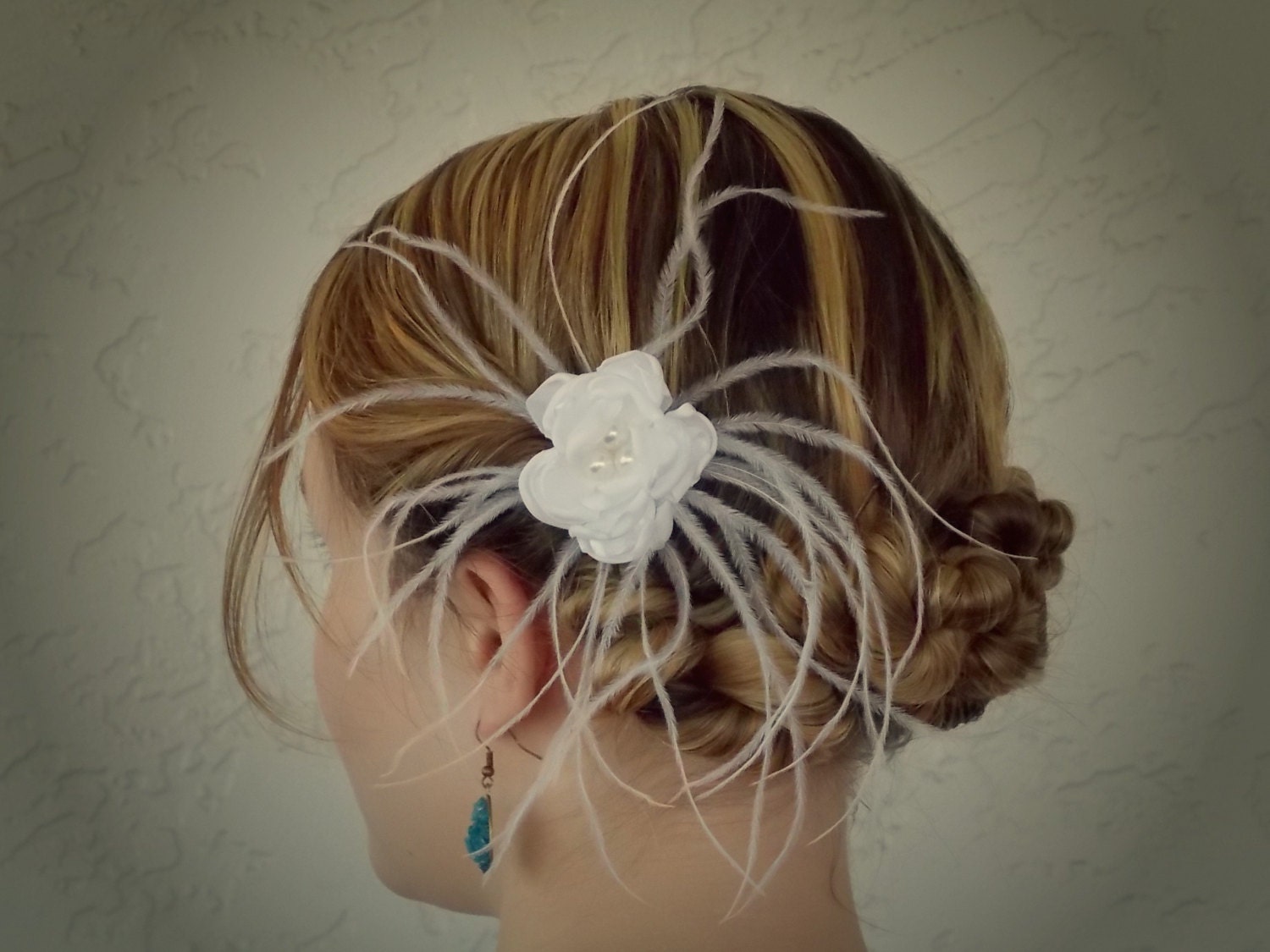 Ostrich Feather Clip Bridal Hair accessory Wedding Hair fascinator Bridesmaids Lime Emerald Peach Red Turquoise