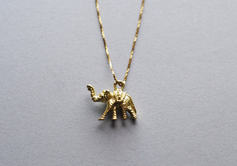 no. 116 - golden brass elephant and vintage brass snake chain necklace