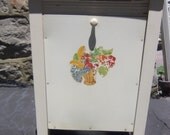 Red and White Enamel Top Work Table Recycle Bin