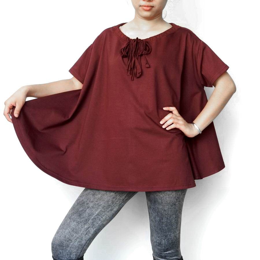 New Design Ladies Blouse, Cute Top, Relaxed Styling, In Maroon Cotton Jersey.