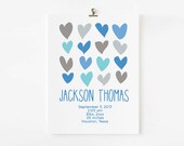 Personalized Boy Birth Announcement Wall Art // Hearts Birth Announcement // Personalized Wall Art