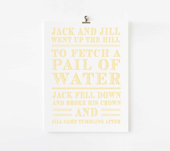Jack and Jill Nursery Rhyme // Children's Art Print // kids wall art // Mother Goose Nursery
