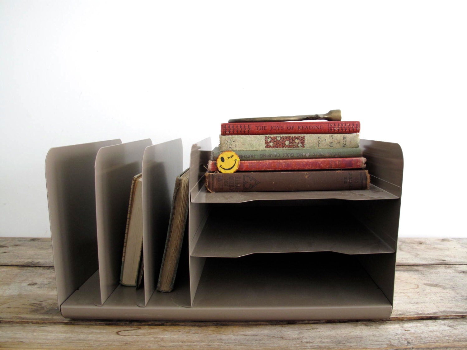 Vintage Desk Organizer- Vintage Metal File - Paper File - Mid Century Office Decor