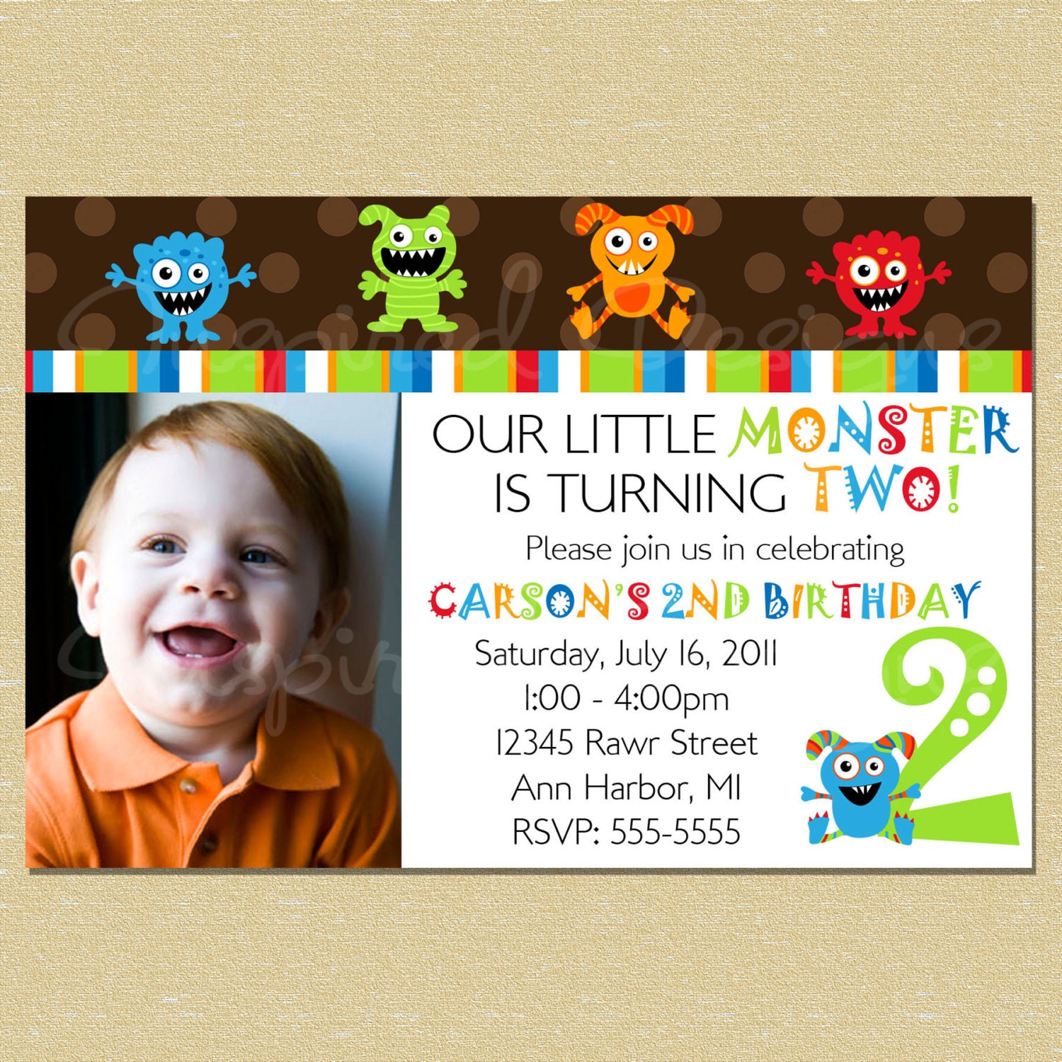 Little Monster Rawr Birthday Invitation - Brown Il_570xn