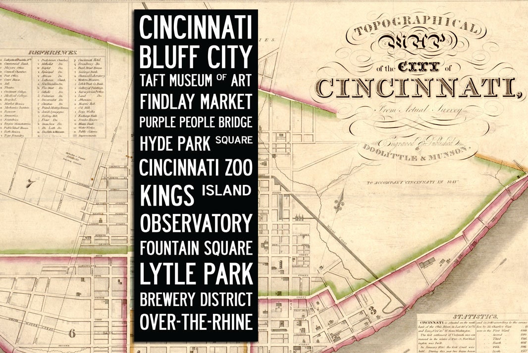 CINCINNATI BUS SCROLL - Subway Art, Tram Scroll, Destination Roll - Hand painted and distressed on artist canvas, ready to hang 22" x 59"