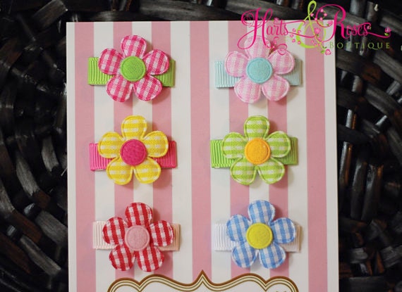 Hairbow.Baby Hair Clips..Baby HairBows..Flower Hairclip.. Hairclip..Bows.Set of 6 Baby Flower Clips..Baby Bows..Baby.Girl.Toddler.Girl