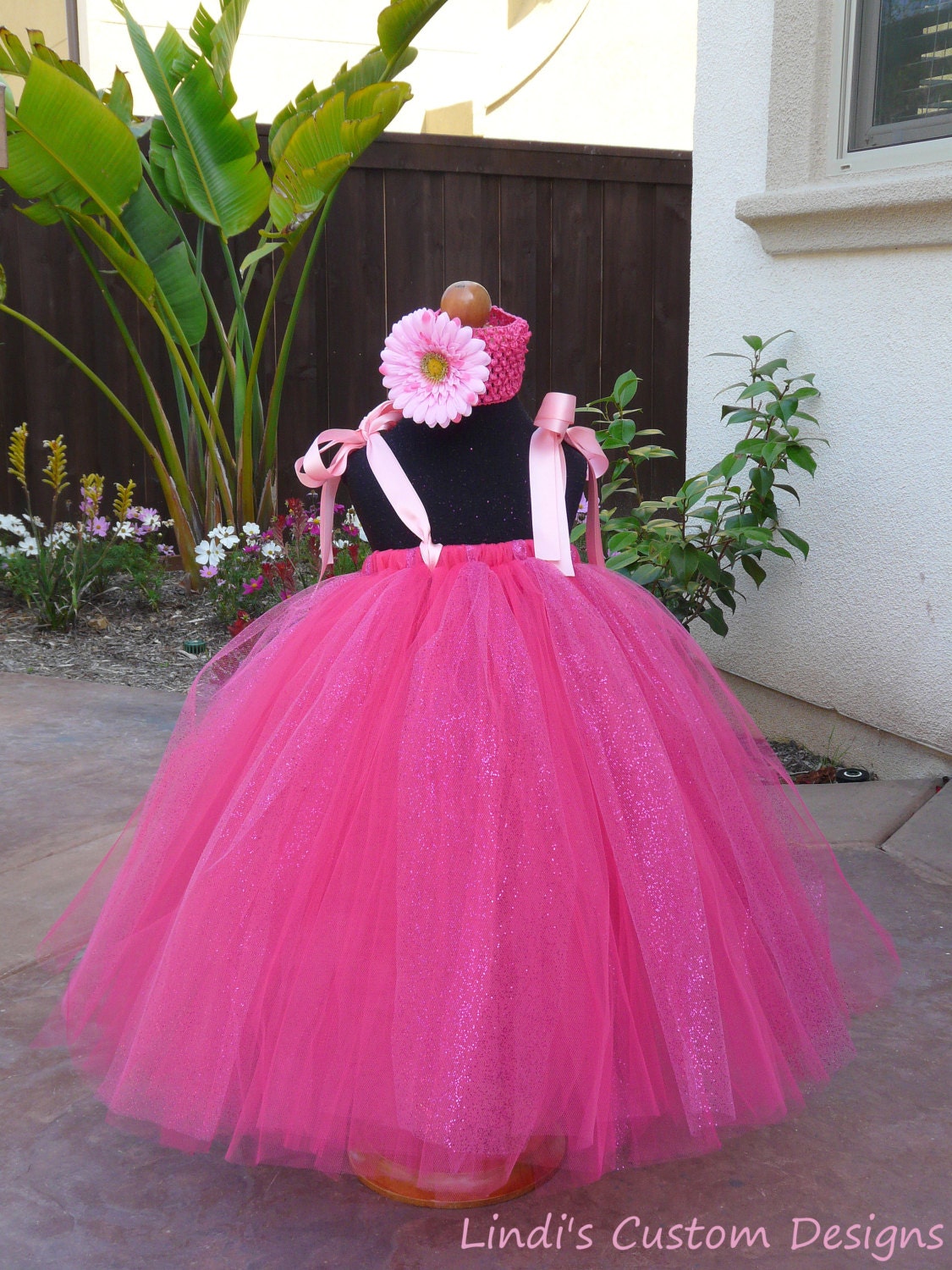 Princess Fuchsia Glittery Pink Birthday, Wedding, or Costume Tulle Dress & Headband Sizes 3-5T