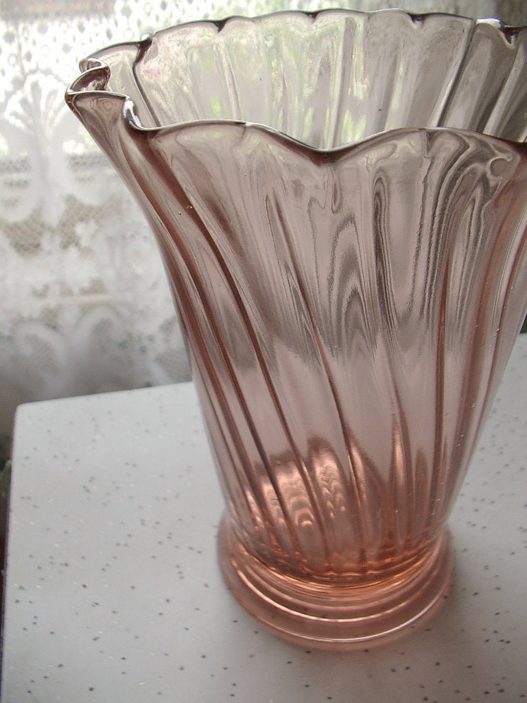 Antique pink depression glass vase pink swirl by ShoponSherman