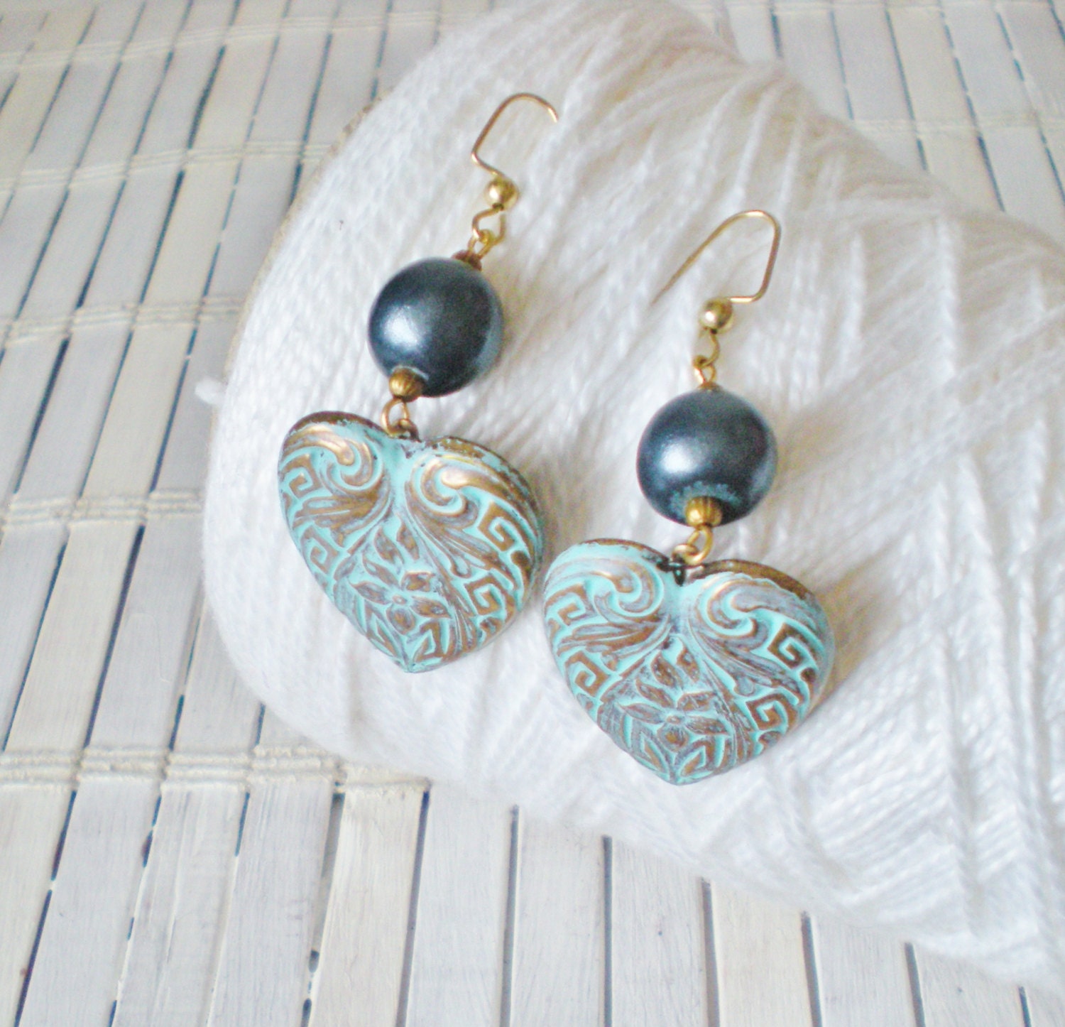 Everyday Aqua Heart Earrings - Playful Patina Mini Collection