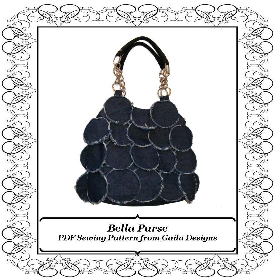 Paillette Denim Purse PDF Sewing Pattern with zipper, shoulder straps, lined "Bella"