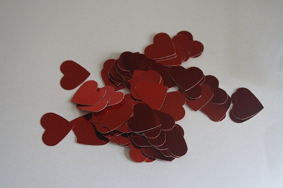 Red Hearts Wedding Confetti for party or cake tables-80 pieces made of foil paper