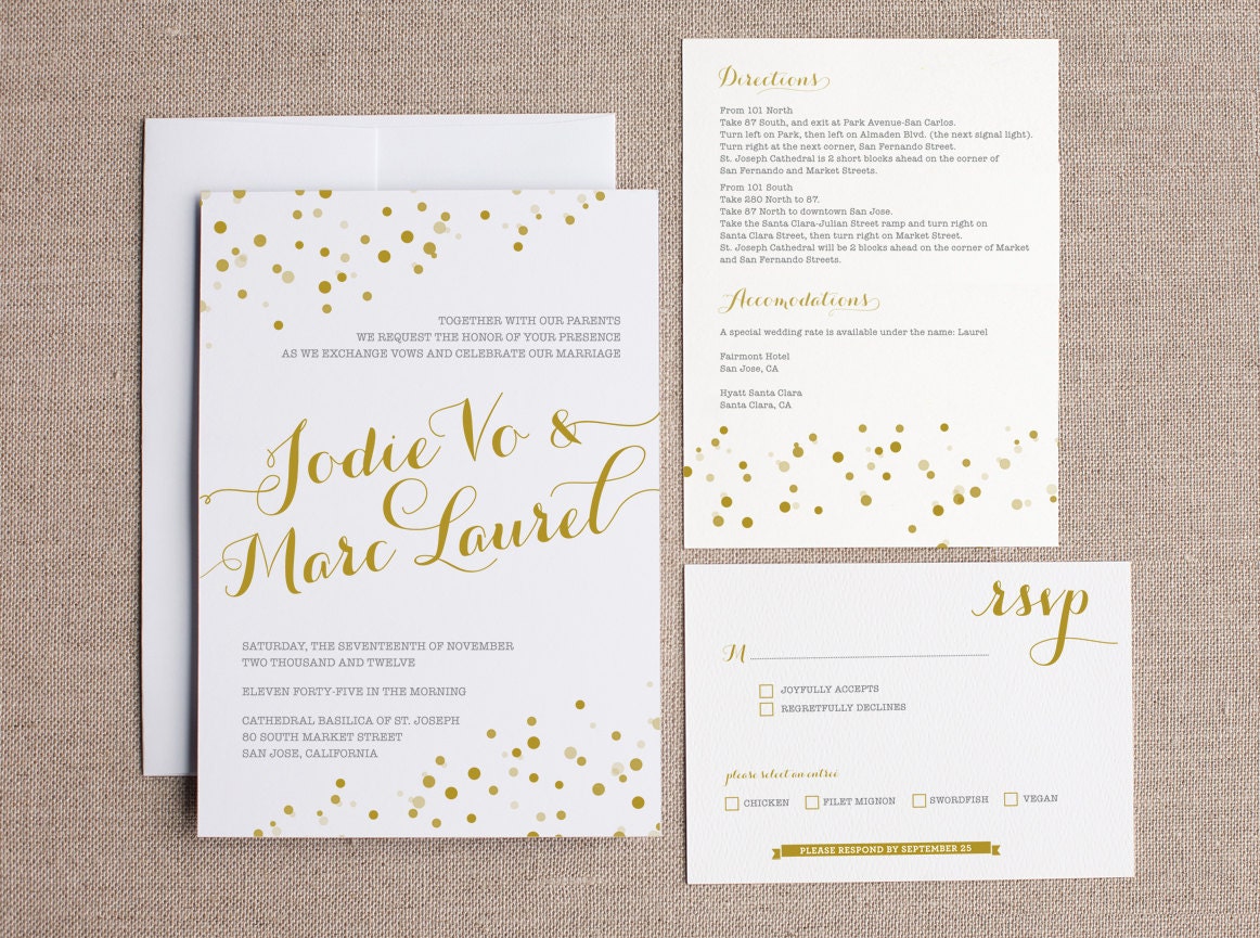 Gold Polka Dot Confetti Wedding Invitation