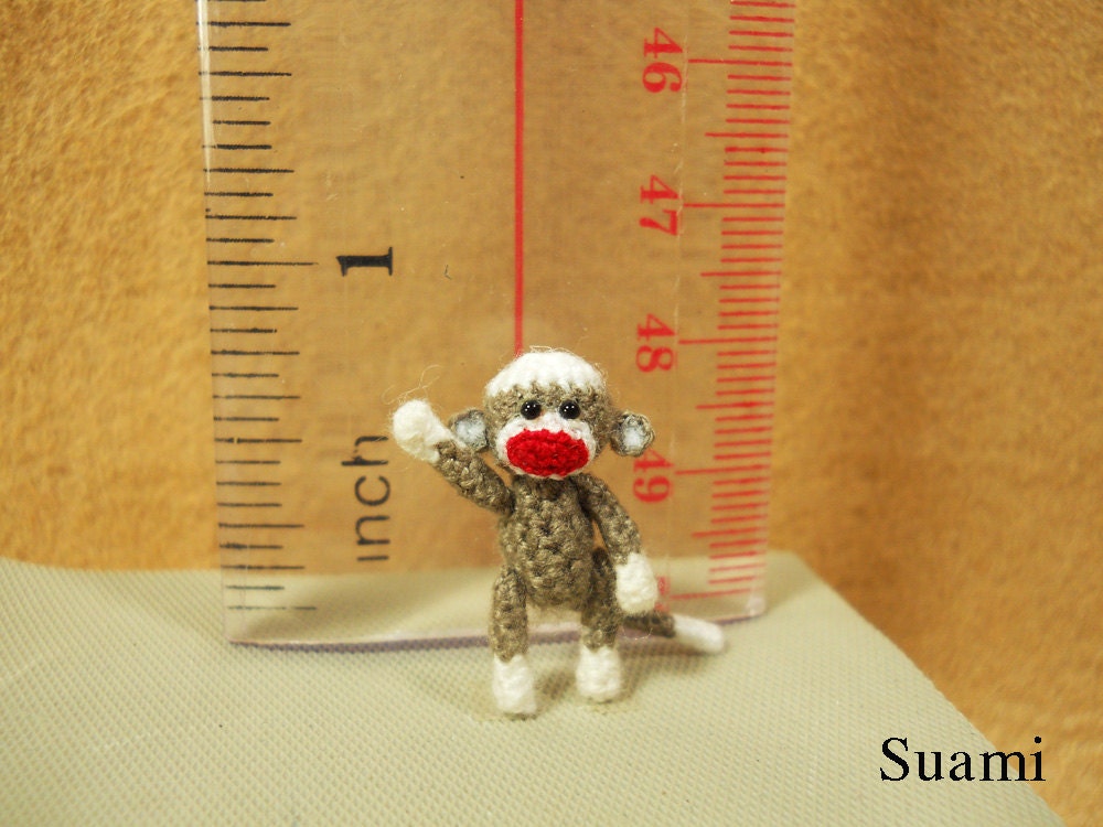0.8 Inch Tiny Sock Monkey - Miniature Crocheted Gray Sock Monkeys - Made To Order