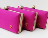 Bridesmaid clutch set embroidered,  personalized solid Cerise clutch set, spring wedding clutches, Bridesmaid Set of 4 Cerise, Minaudieres