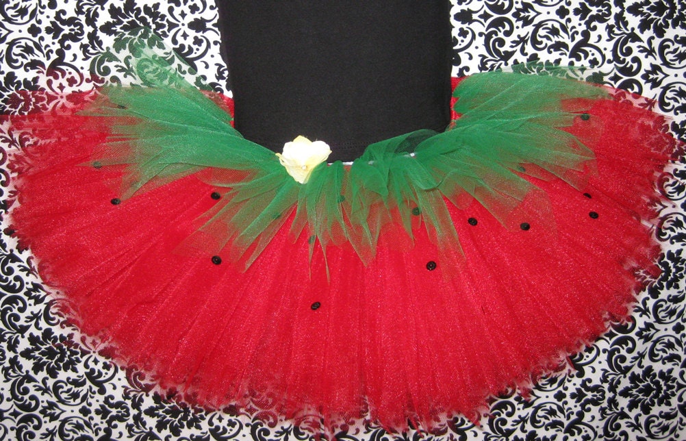 Strawberry Tutu with Matching Shabby Rosette Headband...Infant, Baby, Toddler...Birthday Outfit, Halloween Costume, or Photo Prop