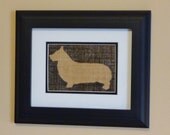 Stenciled Corgi Silhouette Double Matted Burlap Art Print- 8x10
