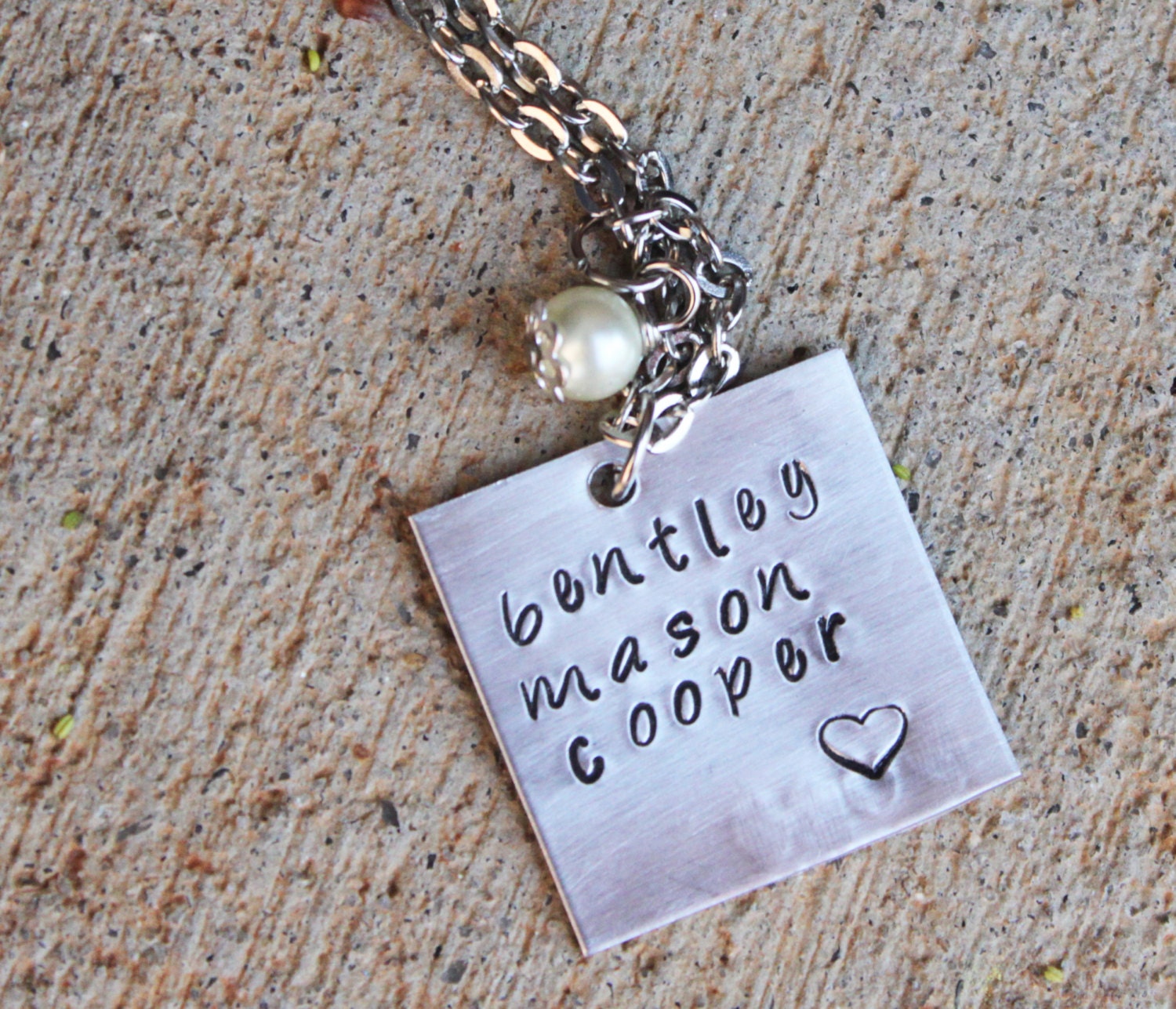 Hand Stamped Jewelry- Square Hand Stamped Necklace-  Personalized Jewelry