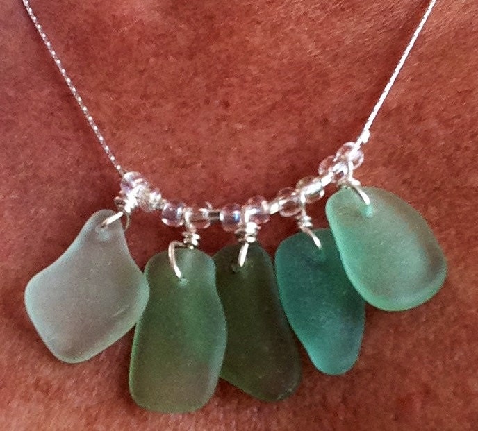 Multi Aqua surf tumbled Sea Glass Necklace