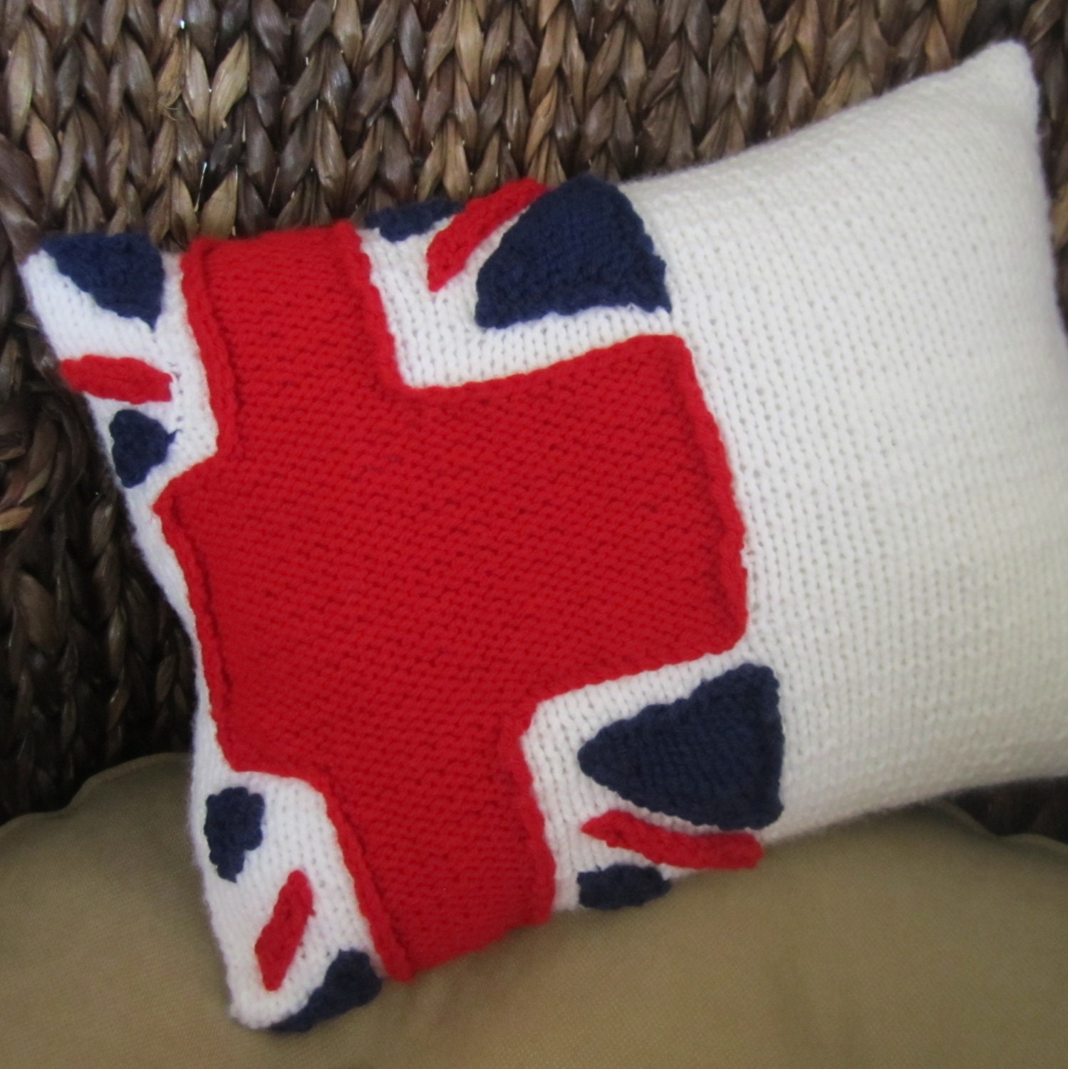 Fly the Flag Union Jack hand knit 12x16 pillow
