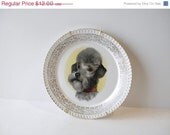 SALE Vintage Poodle Plate, Schnauzer Plate, Kitschy Dog Collector, Gray Dog