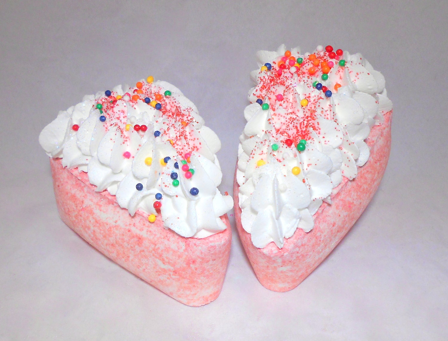 Raspberry Cream Bath Fizzie/Bath Bomb Pie Slice topped with Vanilla Swirl Body Frosting. Adorable Party Favor.