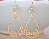 Gold Earrings, Dangle Earrings, Tiffany Blue Earrings, Tiffany Blue Wedding, Bridesmaid gifts, Pastel Earrings