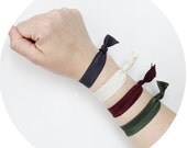 Ribbon Elastic Hair Ties 4ct - Maroon, Ivory, Eggplant & Forrest Green