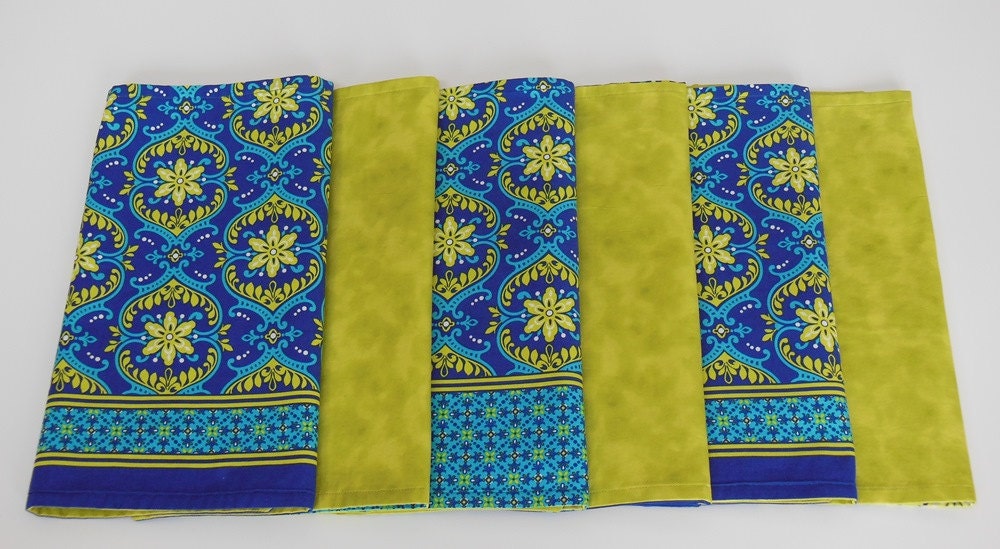 Tabletop Cloth Placemats Monaco Blue Tender Shoots Green Reversible Set of  Six 20" x 14"