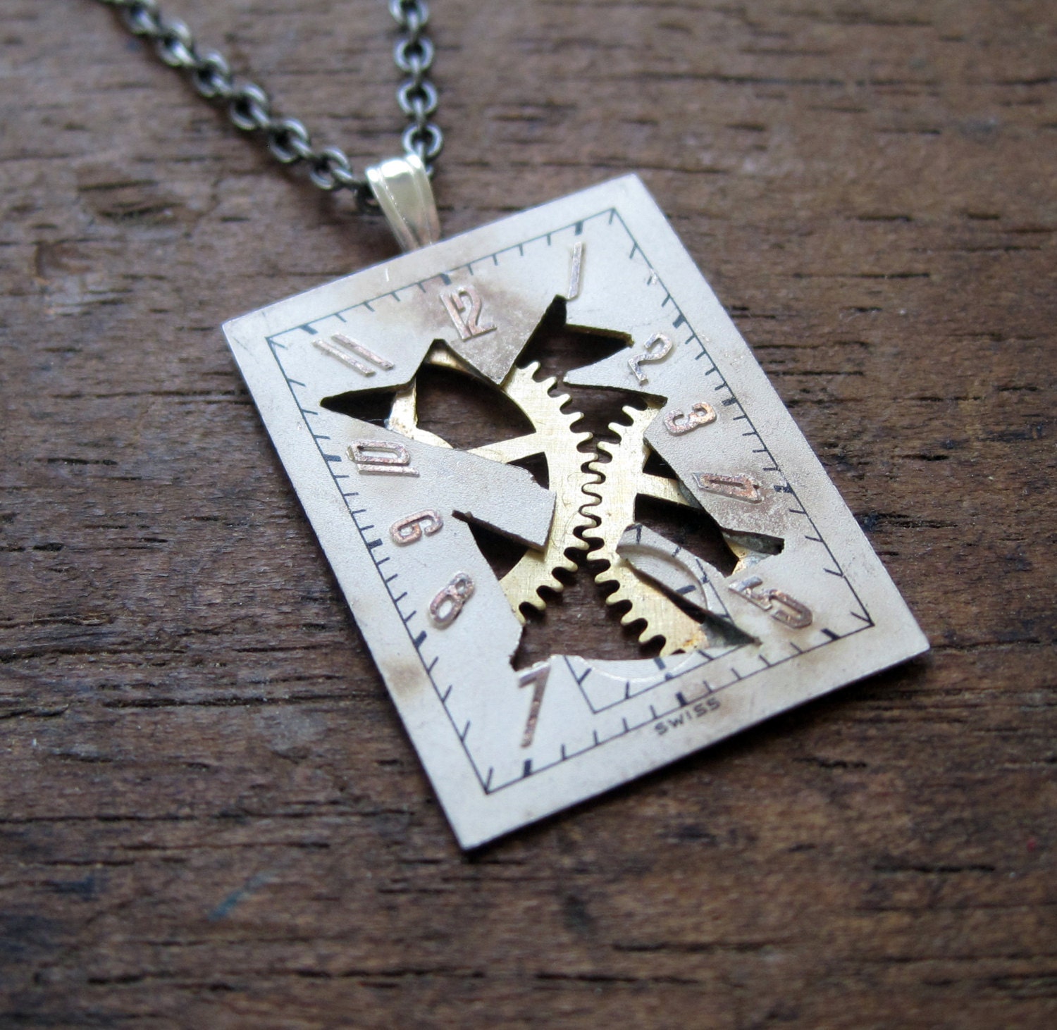 Watch Dial Pendant "Broken" Reconstructed Watch Parts Necklace Recycled Upcycled Gear Art Steampunk by A Mechanical Mind