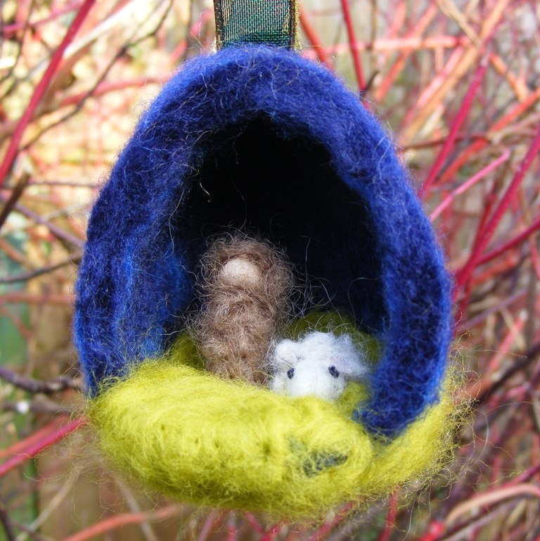 Christmas Tree Decoration - Shepherd and his Sheep Scene- Needle Felted